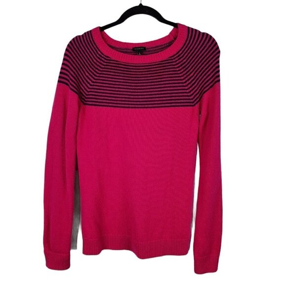 Talbots Pink Long Sleeve Striped Crew Neck Sweater Lambswool Blend Size Small - Picture 1 of 5